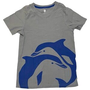 Tea Collection size 10 gray short sleeved shirt with blue dolphins